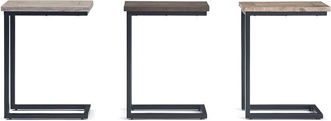 SIMPLIHOME Skyler 18-inch Wide Solid Mango/Metal Industrial C-Shaped End Table in Beach Brown/Black for Living Room, Office, or Bedroom, Assembled