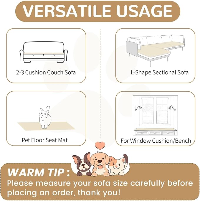 OTOB Couch Cover for Dogs Washable, Non Slip Funny Pet Couch Covers Sofa Slipcovers Cushion Mat, Plush Soft Cozy Pet Friendly Furniture Protector, All Seasons (Cream, 23.6" x 47.2")