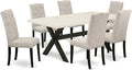 East West Furniture X627EL635-7 7 Piece Dining Table Set Consist of a Rectangle Dining Room Table with X-Legs and 6 Doeskin Linen Fabric Upholstered Chairs, 40x72 Inch, Multi-Color