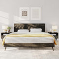 Bme Georgina King Size Bed Frame and Headboard, Signature Handcrafted Geometric, US Patent Pending Design, Solid Wood, No Box Spring Needed, 12 Strong Wood Slats Support, Easy Assembly, Mocha