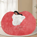 BCU 6FT Bean Bag Chair for Adults and Kids Without Filler Giant Stuffed Animal Storage Cover Soft Faux Fur Floor Chair Cover for Bedroom Living Room, Rose Red
