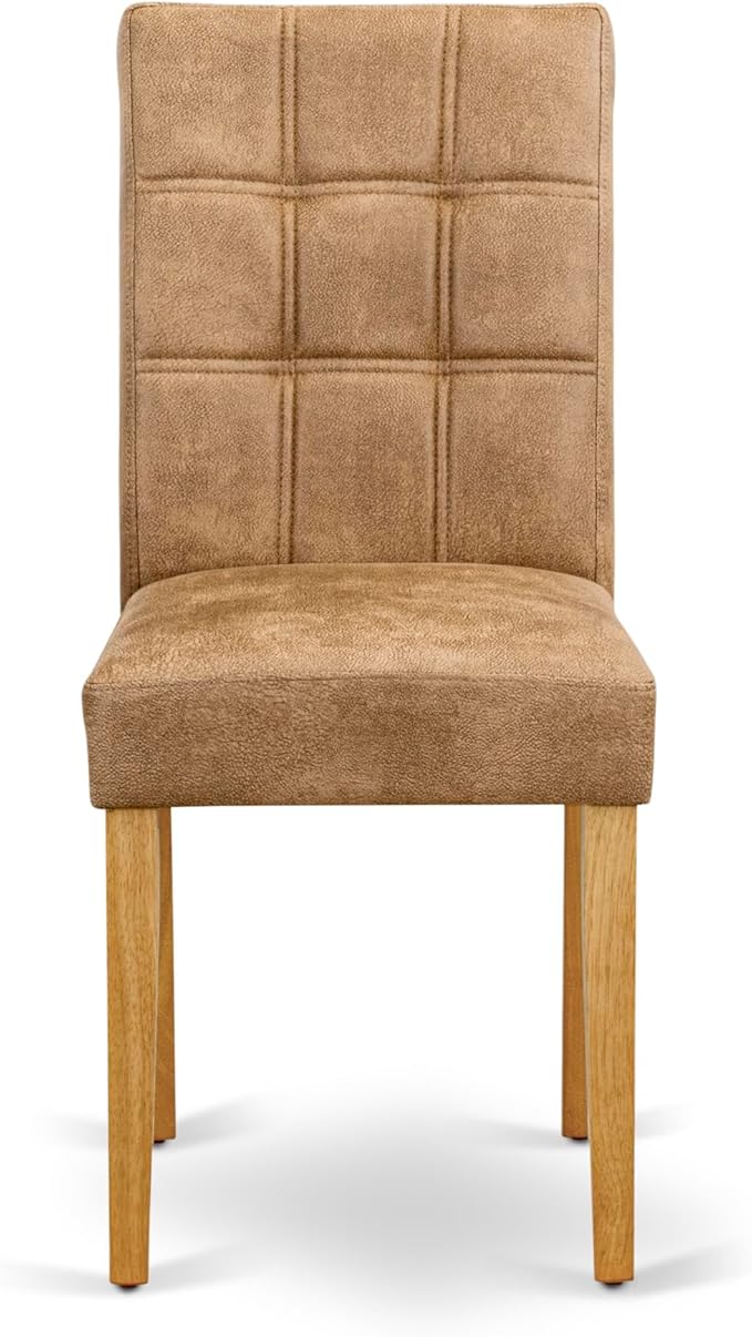 East West Furniture ANAS3-OAK-28 3 Piece Modern Dining Set consists A Dining Room Table and 2 Brown Textured Polyester Fabric Upholstered Dining Chairs, Oak