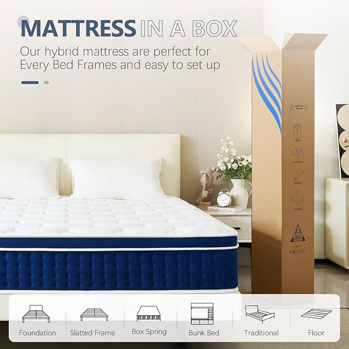 Queen Mattress 12 Inch, Gel Memory Foam Hybrid Mattresses with Luxury 10 Layers, Medium Firm Queen Bed Mattress in a Box with Pressure Relief and Support, CertiPUR-US Foam & 365-Night Trial
