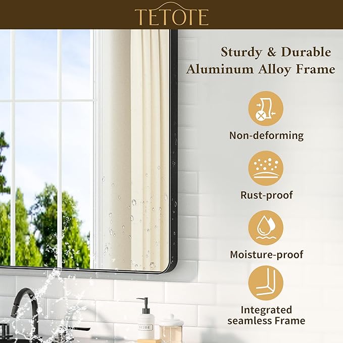 TETOTE Black Bathroom Mirror 30 x 30 Matte Black Metal Framed Vanity Mirror, Tempered Glass, Wall Mounted for Bathroom, Entryway, Bedroom, Living Room(Horizontal/Vertical)