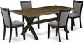 East West Furniture X677MZ650-5 5 Piece Dining Room Set Includes a Rectangle Dining Table with X-Legs and 4 Dark Gotham Grey Linen Fabric Upholstered Chairs, 40x72 Inch, Multi-Color