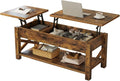 Rolanstar Coffee Table 47.2", 2 Way Lift Top with Hidden Compartment, Lift Top Coffee Table with Open Shelf & X Wooden Support, Center Table for Living Room, Rustic Brown