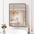 Black Bathroom Mirror 22X30 Inch, Black Metal Framed Mirror for Wall, Rounded Rectangle Matte Bathroom Vanity Mirror with Tempered Glass, Anti-Rust, Horizontal/Vertical
