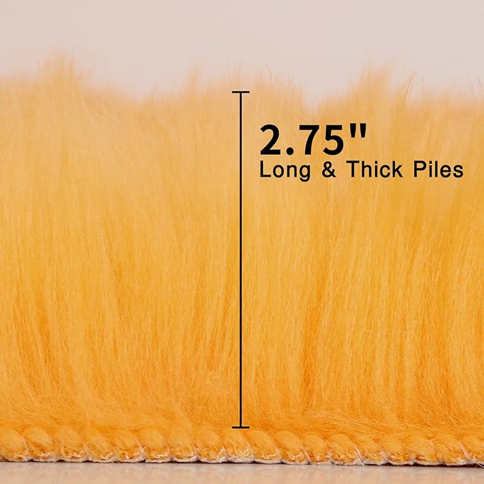 duduta Yellow Faux Sheepskin Runner Rugs 2x6 ft, Fluffy Shag Bedroom Rug Fur Sofa Couch Covers Washable