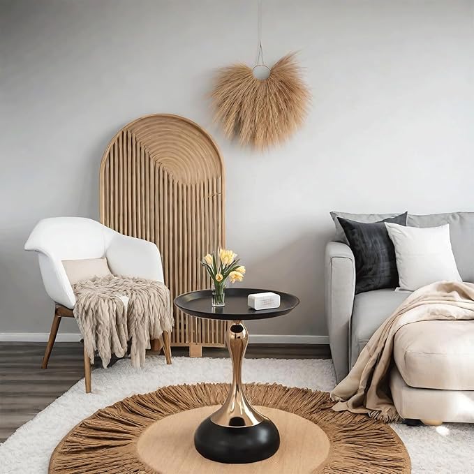 Elegant Modern Side Table - Featuring a Unique Hourglass Design, Ideal for use in Living Rooms, cafes, Dining Rooms, bedrooms, and Outdoors - a Fashionable Decoration (1, Black)