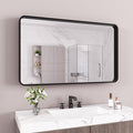 Black Bathroom Mirror 60X28 Inch, Black Metal Framed Mirror for Wall, Rounded Rectangle Matte Bathroom Vanity Mirror with Tempered Glass, Anti-Rust, Horizontal/Vertical