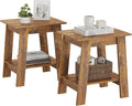 Garvee End Table, Set of 2, Side Table with 2-Tier Storage Shelf, Sofa Table for Small Space, Square Nightstand for Entryway, Farmhouse, Living Room, Easy Assembly, Rustic Brown