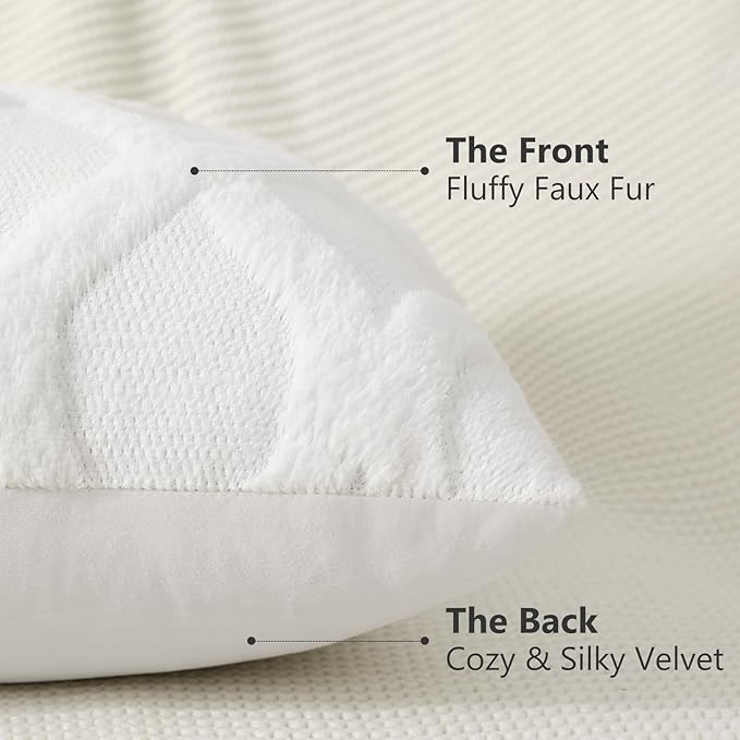 decorUhome Throw Pillow Covers 20x20 Inch Set of 2, Soft Plush Faux Fur Wool Cream White Couch Pillow Covers, Decorative Neutral Pillow Cases for Bed Sofa Living Room Home Decor