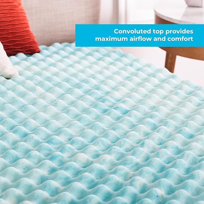 Linenspa 2 Inch Convoluted Gel Swirl Memory Foam Mattress Topper - Promotes Airflow - Relieves Pressure Points - Full