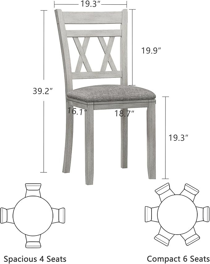 Solid Wood Dining Chair, Part of Dining Table Set, Mix and Match Table, Chair Sold Separately for Dining Room, Kitchen, Grey