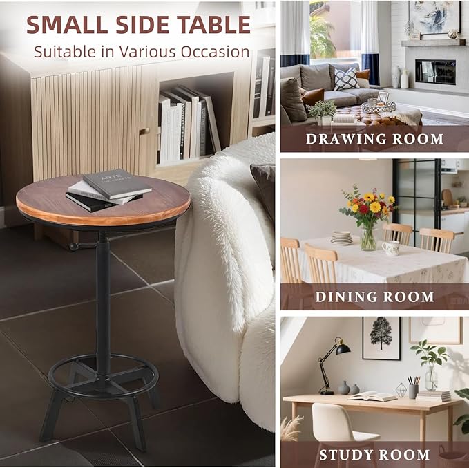Farmhouse Bar Table 30-35.4inch Height Adjustable Rustic Bistro Pub Table for Kitchen Coffee House Vintage Cocktail Table Swivel Wooden Top