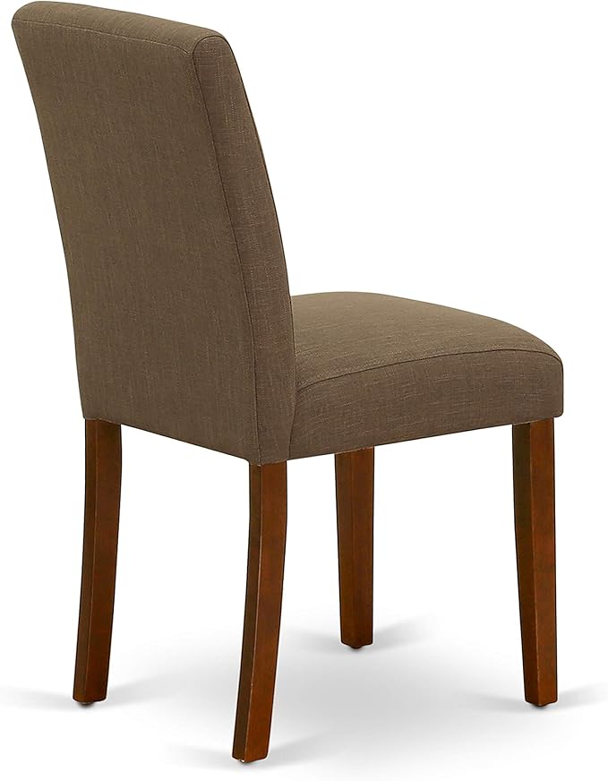 East West Furniture DMAB5-MAH-18 5 Piece Modern Dining Table Set Includes a Round Wooden Table with Dropleaf and 4 Coffee Linen Fabric Upholstered Chairs, 42x42 Inch, Mahogany