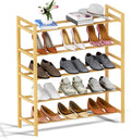 Haddockway Bamboo Shoe Rack for Closet, Free Standing Shoe Organizer with Smooth Round Rods & Convenient Handles, Stackable Shoe Storage Shelf for Entryway, Hallway(Natural, 5-Tier)