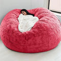 Giant Fur Bean Bag Chair Cover for Kids Adults, (No Filler) Living Room Furniture Big Round Soft Fluffy Faux Fur Beanbag Lazy Sofa Bed Cover (red, 6FT)