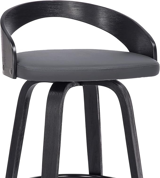 Armen Living Sonia 30" Bar Height Swivel Gray Faux Leather and Black Wood Bar Stool