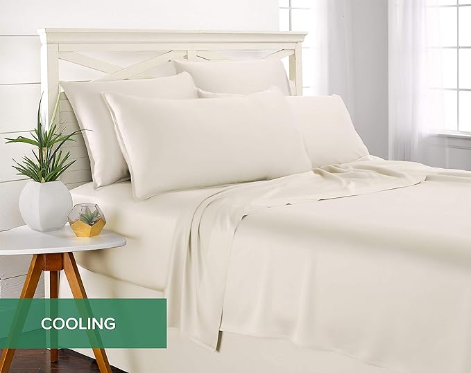 Short Queen Sheets by Pure Bamboo for RV Camper (60"x75") - Genuine 100% Organic Viscose Derived from Bamboo Bed Sheet Set, Soft & Cooling, Lifetime Quality Promise (Short Queen, Ivory)