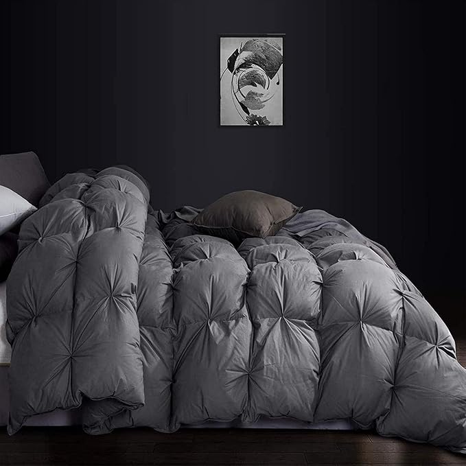Luxurious Heavyweight Goose Down Feather Fiber Comforter Duvet Insert, Exquisite Gray Pinch Pleat Design, Oversize Palatial King 120 x 98, Premium Baffle Box 100% Egyptian Cotton, 95 oz Fill Weight