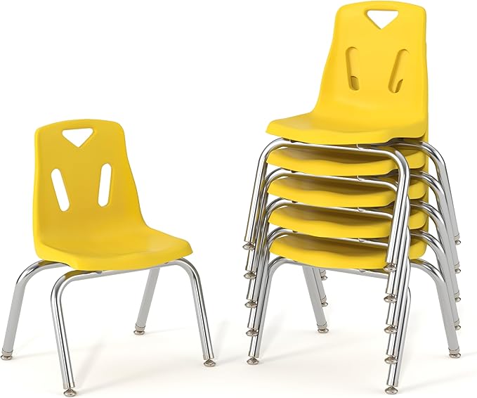 Berries Jonti-Craft 8140JC6007 Stacking Chairs with Chrome-Plated Legs, 10" Height, Yellow, Pack of 6