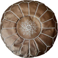 Stuffed Round Design Moroccan Faux Leather Pouf Ottoman, Handmade, Pre-Filled, 100% Genuine Leather, 13” Height x 20” Diameter, Footstool & Living Room Décor (Matte Bronze)