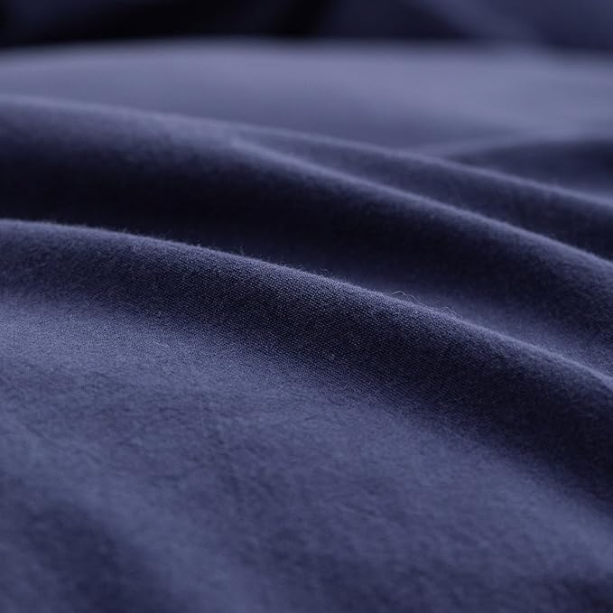 BESTOUCH Duvet Cover Set 100% Washed Cotton Linen Feel Super Soft Comfortable Chic Lightweight 3 PCs Home Bedding Set Solid Navy Blue Super Queen