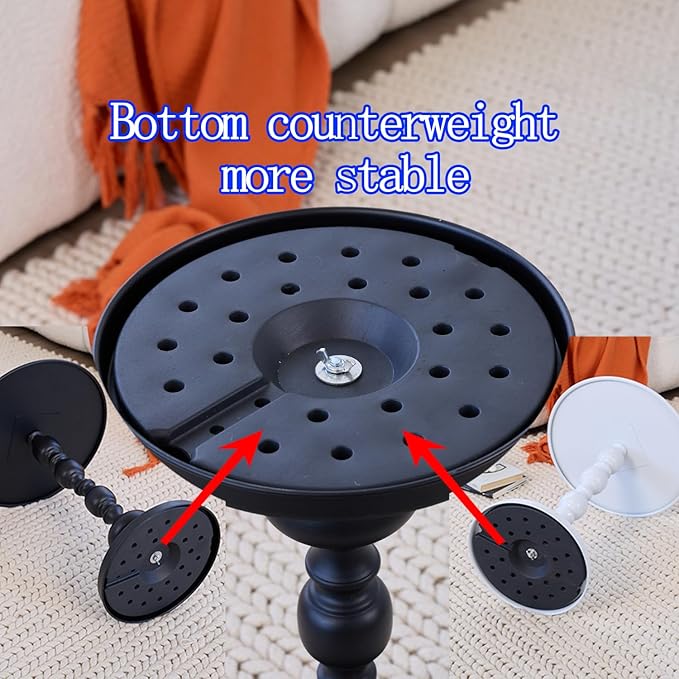Chic Vintage Round Side Table with Elegant Roman Columns - Sturdy Metal Construction, Perfect for Coffee, End, Tea, or Leisure Use in Living Room or Bedroom Decor (Black Black 1 Pack)