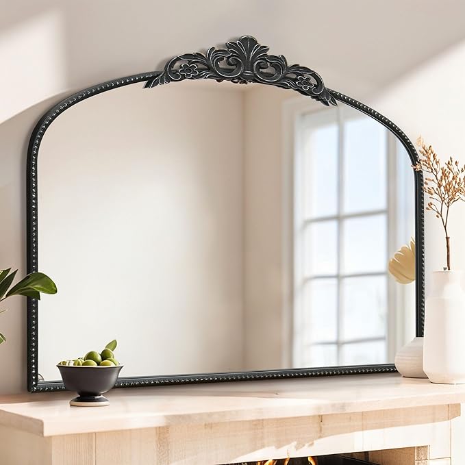 Micasso Black Large Vintage Mirror, 40"x 30" French Baroque Antique Arched Wall Mounted Mirror Decorative Ornate Entryway Mirror for Wall Decor, Living Room, Hallway