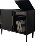 Crosley Furniture Everett Media Console and Record Player Stand with Storage for Vinyl Records, Matte Black