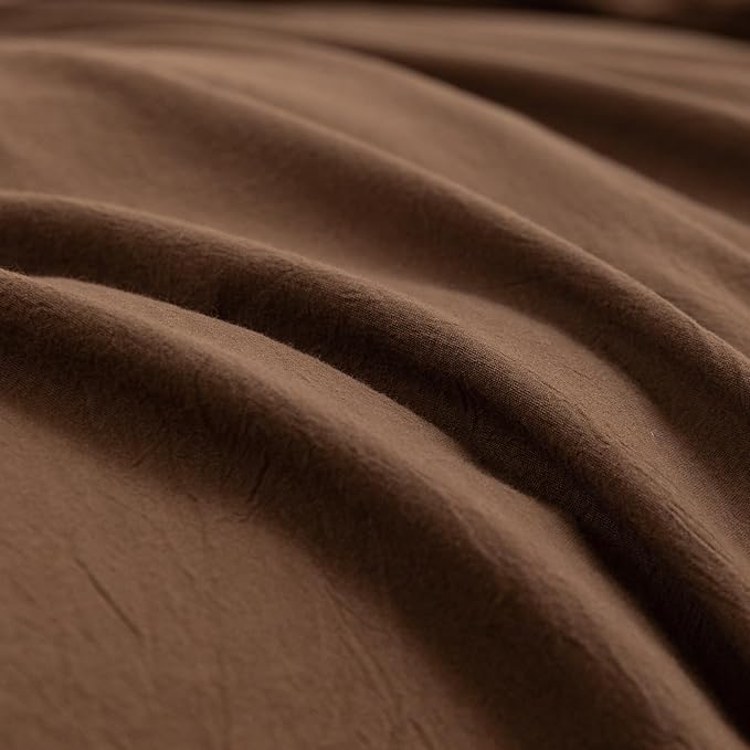 BESTOUCH Duvet Cover Set 100% Washed Cotton Linen Feel Super Soft Comfortable Chic Lightweight 2 PCs Home Bedding Set Solid Cocoa Brown Twin/Twin XL