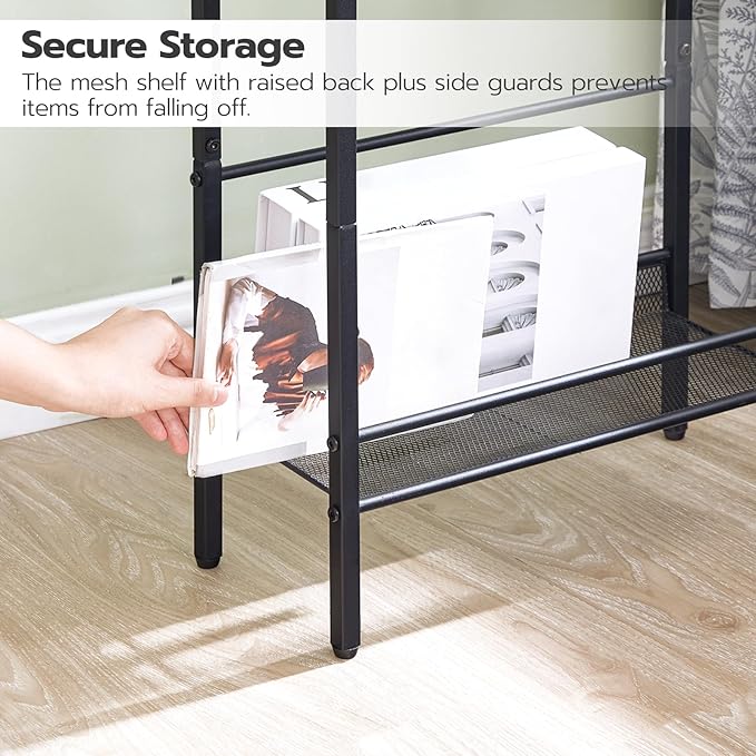 HOOBRO Small Narrow Side Table with Charging Station, Skinny End Table for Small Spaces, Slim Nightstand with USB Ports Outlet, Sofa Beside Table with Storage Shelf, Greige and Black BG102UBZ01