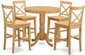 East West Furniture JAPB5-OAK-W 5 Piece Counter Height Dining Table Set Includes a Round Kitchen Table with Pedestal and 4 Dining Chairs, 36x36 Inch, Oak