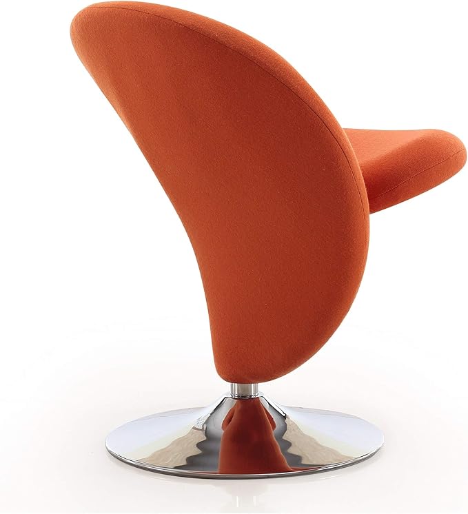Manhattan Comfort Curl Swivel Accent Chair Set of 1 with 360° Turn, Fully Assembled, Upholstered in Wool Blend, Modern Ergonomic Design with Polished Chrome Base, Set of 1, Orange