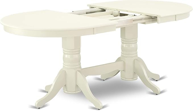 East West Furniture VAAD5-LWH-LC 5 Piece Dining Room Furniture Set Includes an Oval Kitchen Table with Butterfly Leaf and 4 Faux Leather Upholstered Dining Chairs, 40x76 Inch, Linen White