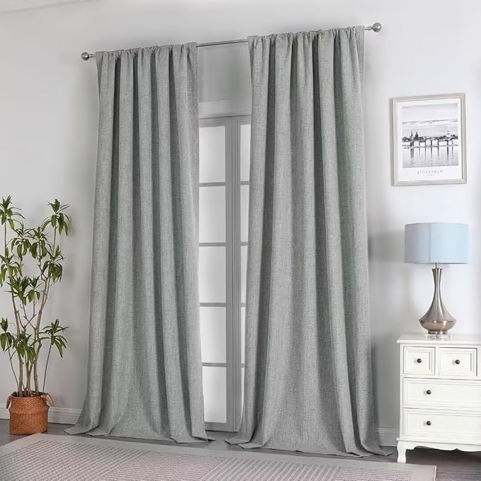 Joydeco Natural Linen Curtains 108 inch Length 2 Panels Set Burg 100% Blackout Patio Door Curtain Room Darkening Sliding Door Curtains Thermal Insulated Back tab Rod Pocket(105x108 inch, Sage Green)