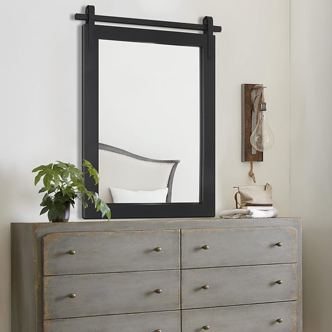 PAIHOME Black Farmhouse Mirror for Bathroom, 22x30INCH Wood Framed Rectangle Bathroom Mirrors for Vanity, Barn Door Style Mirrors Wall Mounted Dresser Decor Mirror Living Room Bedroom Vertical