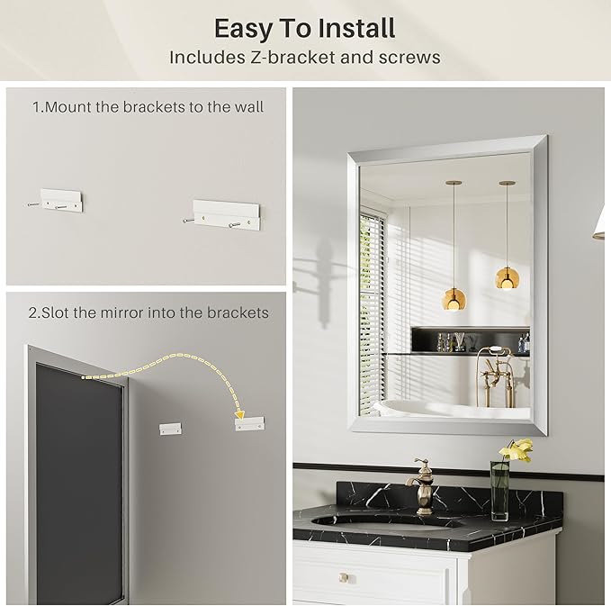 36x36 Inch Silver Bathroom Mirror for Wall, Thick Metal Framed Rectangle Mirrors for Over Sink, Bedroom, Living Room, Entryway, Anti-Rust, HD Tempered Glass