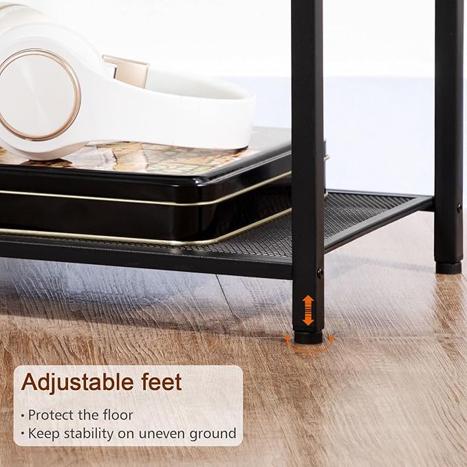 Night Stand Set 2, Nightstand with Charging Station, End Tables Living Room with Fabric Drawer for Small Spaces, Side Tables with Storage Shelf for Bedroom, Rustic Brown HETS010PBR