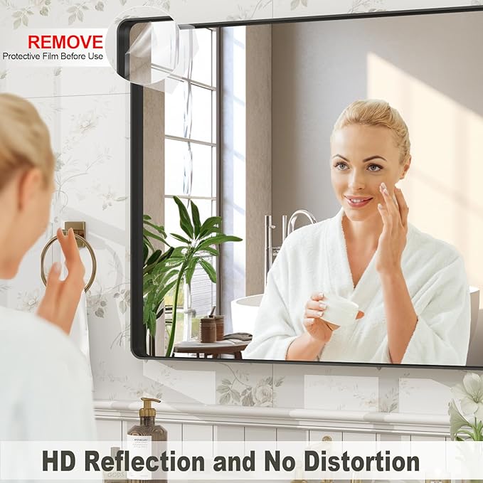 48x30 Black Bathroom Wall Mirror, Black Matal Framed Mirror, Matte Rectangle Bathoom Vanity Mirror, Anti-Rust, Shatterproof, Hangs Vertically or Horizontally