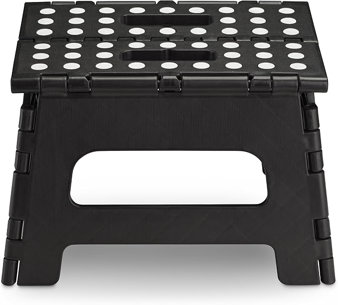 Handy Laundry - Folding Step Stool - Sturdy Enough Collapsible Stool to Support Adults and Safe Enough for Kids - Opens Easy with One Flip - Great for Kitchen, Bathroom or Bedroom (Black - 8 Inch)