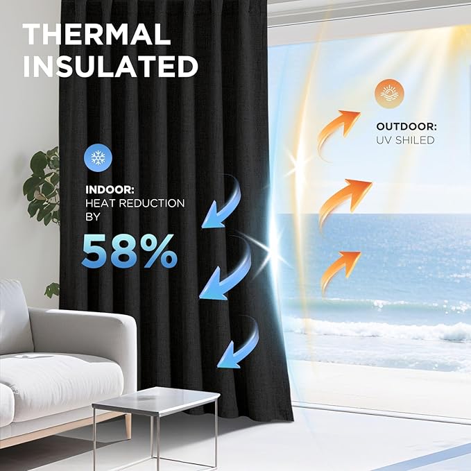 Joydeco 100% Blackout Curtains for Bedroom - Natural Linen Curtains 100" W x 108" L Long, Thermal Insulated 1 Panels Black Light Blocking Drapes, Rod Pocket & Back Tabs for Living Room