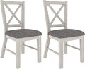 Solid Wood Dining Chairs Set of 2, Farmhouse Chairs with High Cross Back and Upholstered Seat, Easy Assembly for Dining Room, Kitchen, Washed Gray