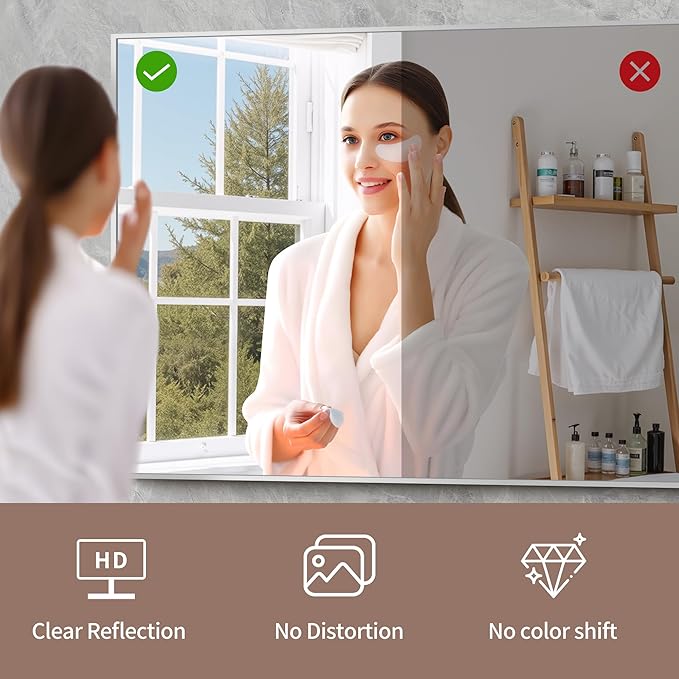 YIROMAN Bathroom Mirror 60"x30", Large Brushed Silver Bathroom Mirror for Over Sink with Aluminum Frame, Rectangular Vanity Mirror with Right Angle, Wall Mirror Hangs Horizontal or Vertical