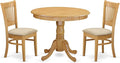 East West Furniture ANVA3-OAK-C 3 Piece Kitchen Table Set for Small Spaces Contains a Round Dining Room Table with Pedestal and 2 Linen Fabric Upholstered Chairs, 36x36 Inch, Oak