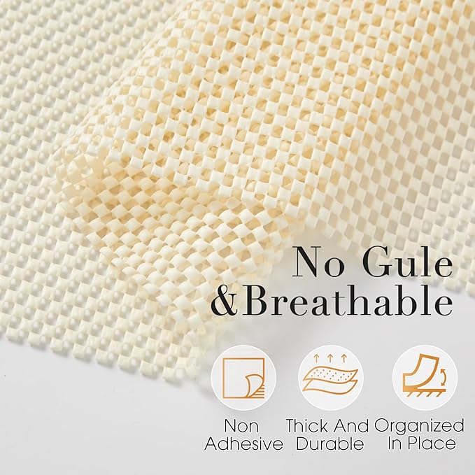 Beautysaid Shelf and Drawer Liner for Kitchen Cabinet, Non Adhesive Non Slip Shelf Paper Thickened for Dresser Pantry Shelve Bathroom Protector Liner Breathable Mat(Cream White Weave,12 in x 10 FT)