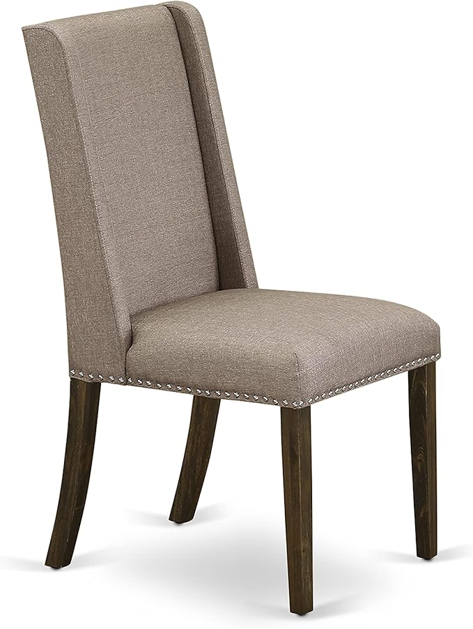 East West Furniture X727FL716-5 5 Piece Dining Set Includes a Rectangle Dining Room Table with X-Legs and 4 Dark Khaki Linen Fabric Upholstered Parson Chairs, 40x72 Inch, Multi-Color