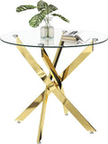 Round Tempered Glass Dining Table for 2-4 with Chromed Legs, 35.5 Inch Modern Small Kitchen Table Dining Room Table for Kitchen Dining Room (Gold)