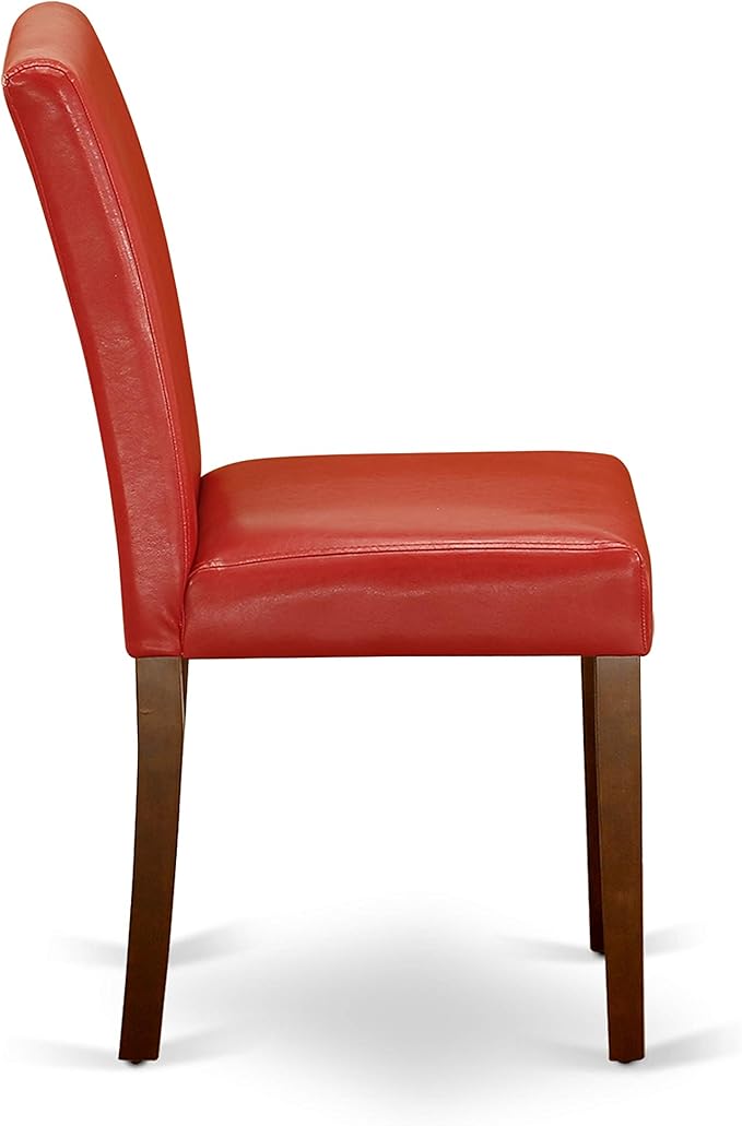 East West Furniture DUAB5-MAH-72 5 Piece Dinette Set for 4 Includes a Rectangle Dining Table and 4 Firebrick Red Faux Leather Parson Dining Room Chairs, 36x60 Inch, Mahogany